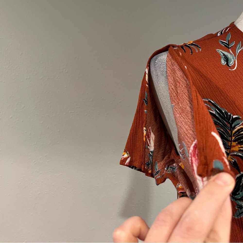 Lulu's‎ burnt Orange wrap Sundress with short Sleeves size small - Picture 3 of 14